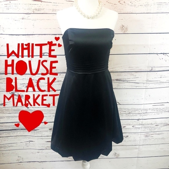 WHITE HOUSE BLACK MARKET Black Strapless Silk Dress with Bubble Skirt - SIZE 4 - Picture 1 of 8